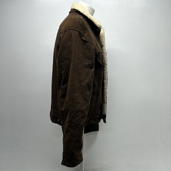 Levi’s Coat Sherpa Lined Jacket Corduroy Brown Snap Vintage USA Made Men's 40 - Picture 3 of 10